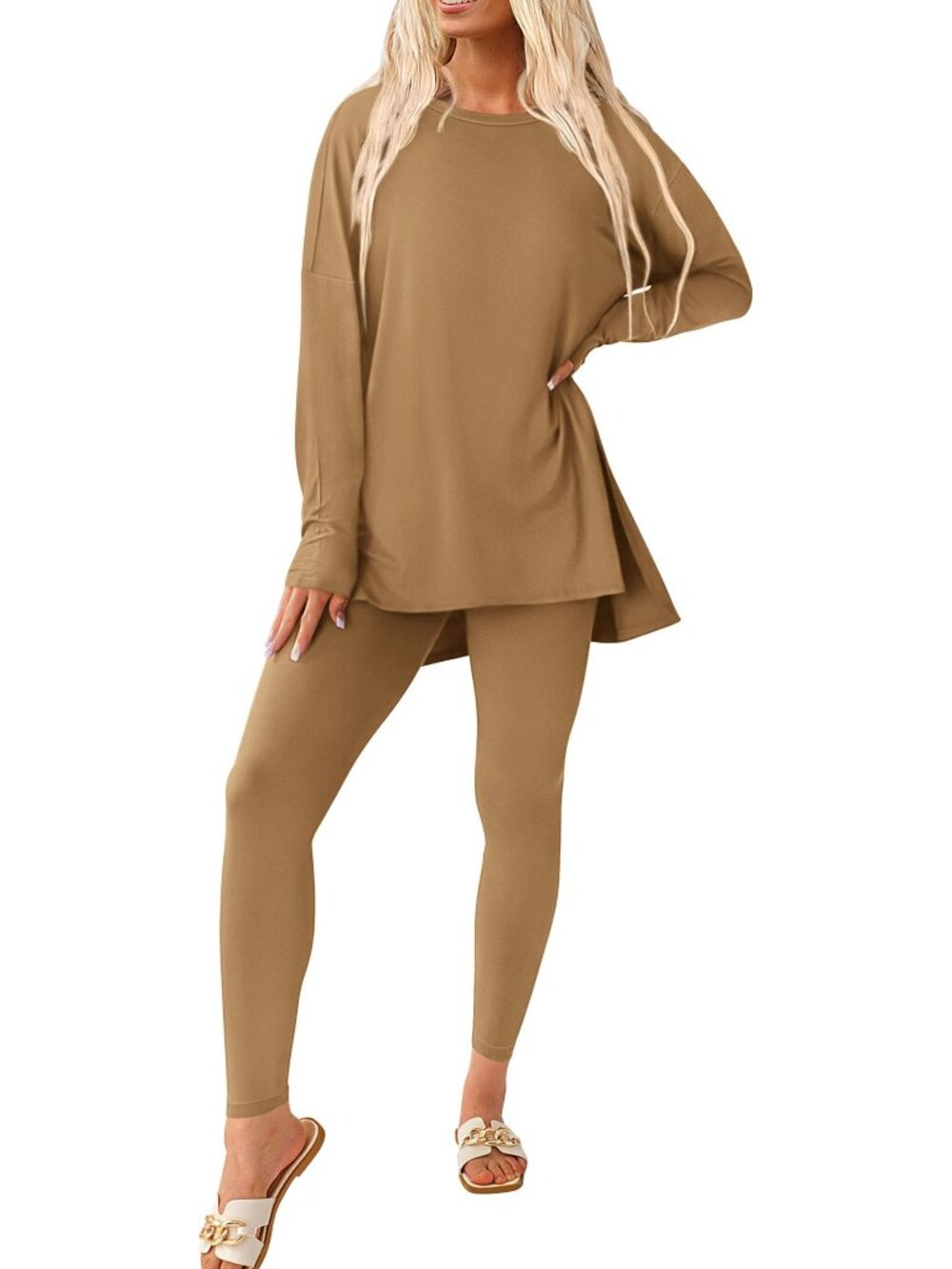 PRETTYGARDEN Women's 2 Piece Outfit Long Sleeve Tunic Tops Legging